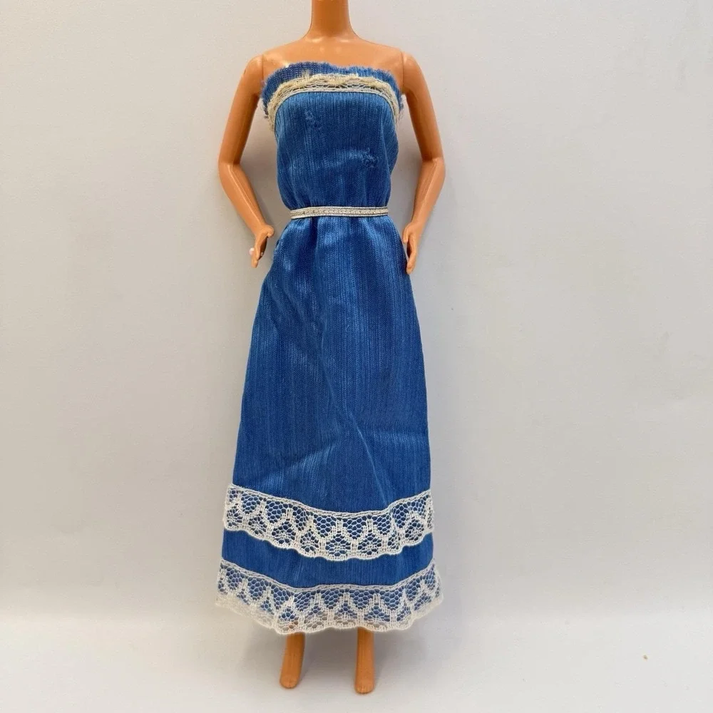 Vtg Barbie Fashion Fun Romantic Nights Blue Satin Dress #5712 Lace Trim Flawed